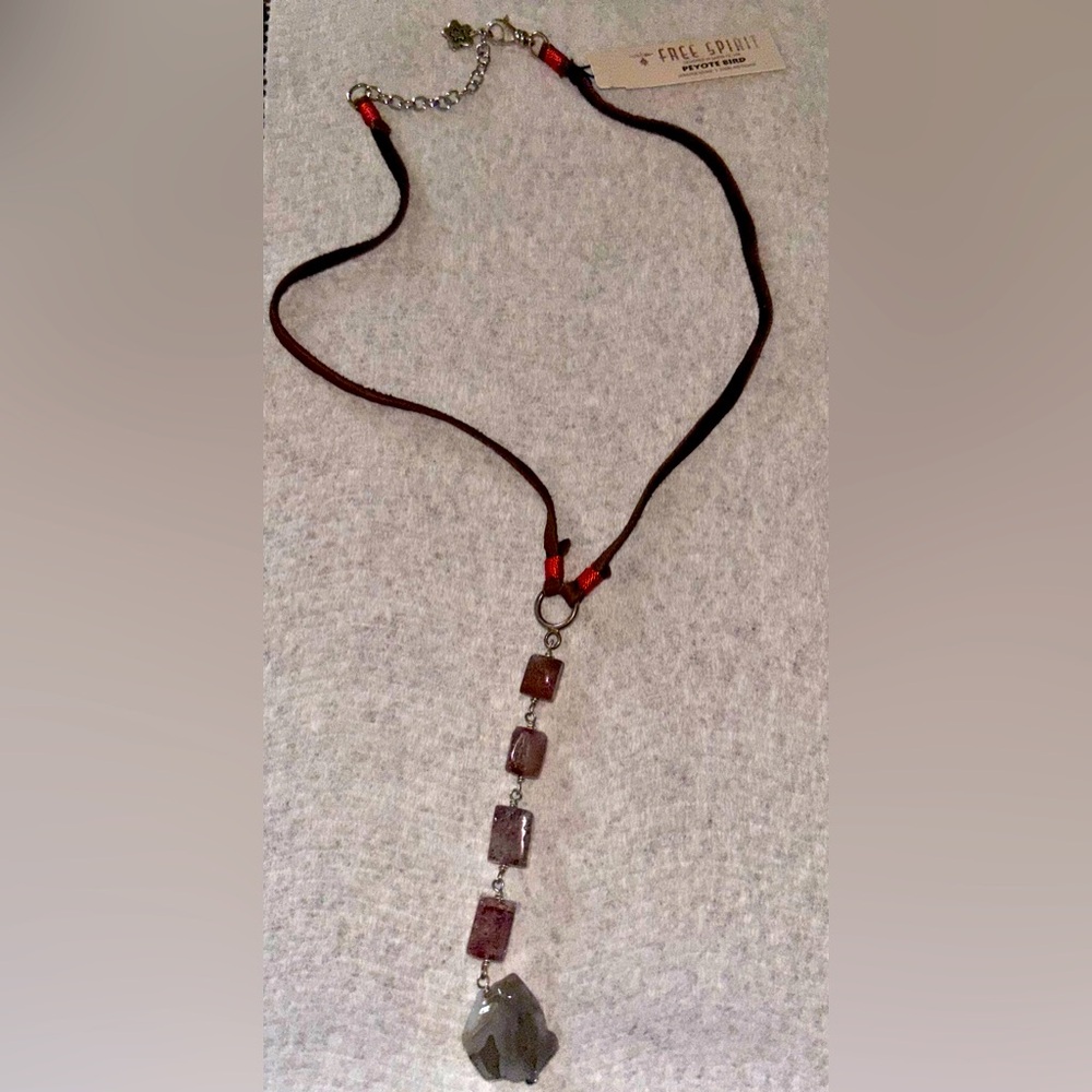 NWT Peyote Bird Free Spirit Brown Leather Necklace with Dangling Square Pendants